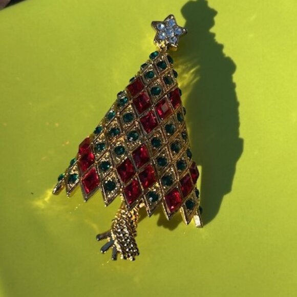 HOLIDAY🎄🎄EISENBERG ICE Gold Red/Green Swarovski Crystal Tree BROOCH - Picture 5 of 8